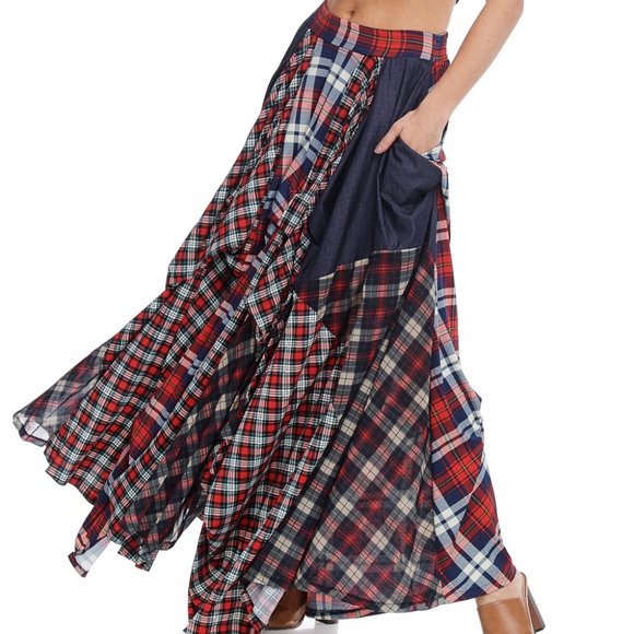 TOV HOLY The Damsel's Red Plaid Flowing Maxi Skirt - Picture 6 of 11